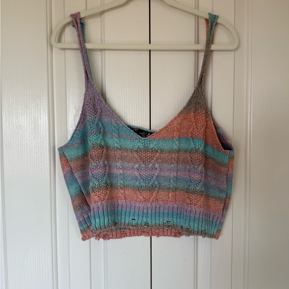 Ribbed Crop Camisole with Blue and Pink Stripes-made in Italy